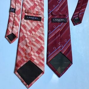 Lancel Paris 2 red and pink all silk Ties Made in France 🇫🇷